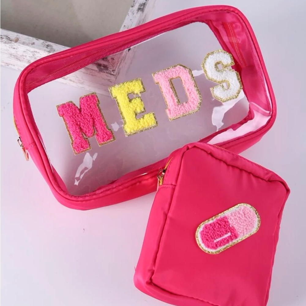 2pcs/set Aesthetic Letter Print Travel Makeup Bag, Lightweight Multifunctional